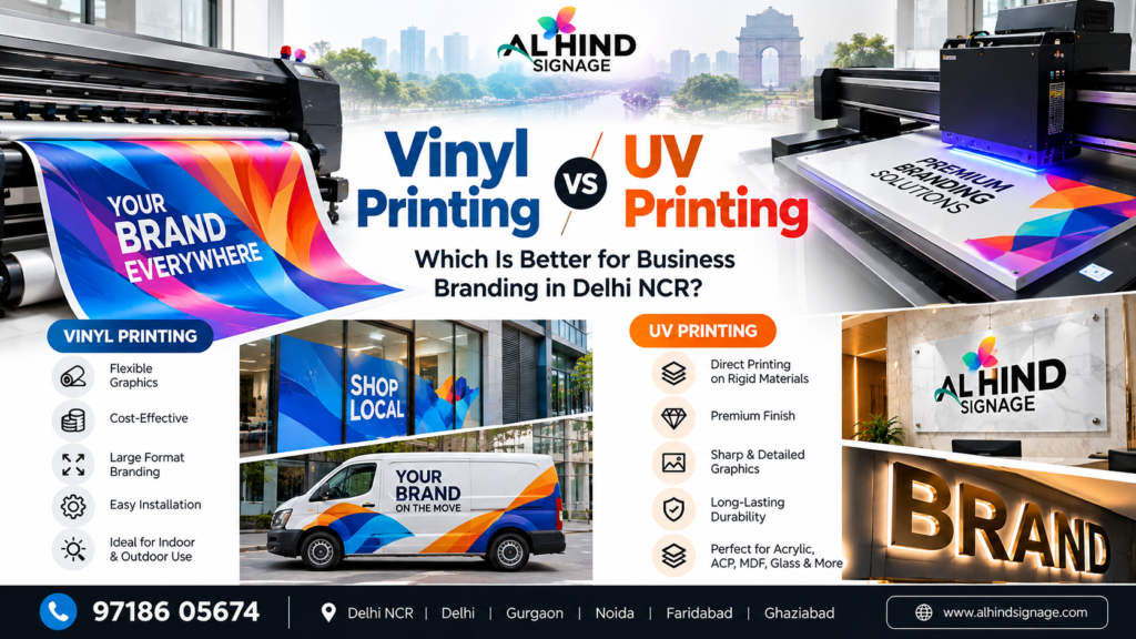 Vinyl Printing vs UV Printing for Business Branding in Delhi NCR | Al Hind Signage